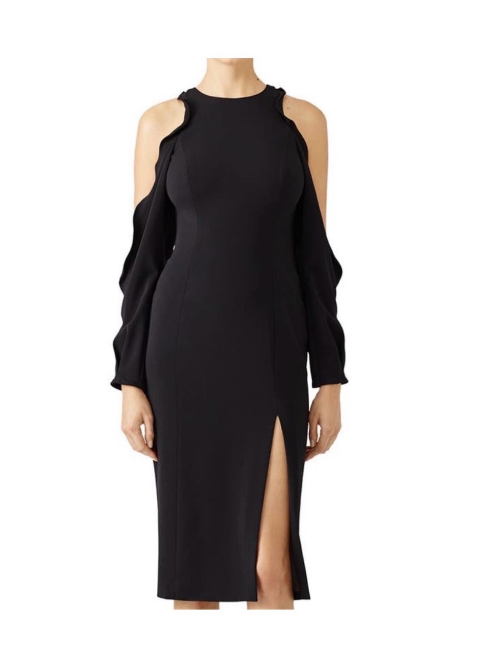 Jay Godfrey Black Cold-Shoulder Midi Dress with Front Slit
